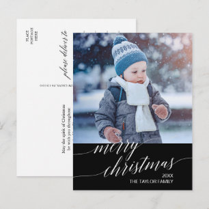 Cartes Pour Fêtes Annuelles Élégante calligraphie foncée Joyeuse photo de Noël