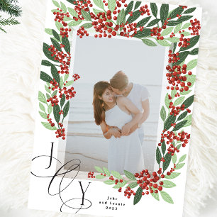 Cartes Pour Fêtes Annuelles Élégante calligraphie JOY Botanique Noël Photo