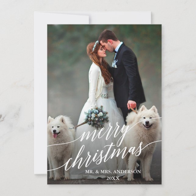 Cartes Pour Fêtes Annuelles Élégante calligraphie Joyeux Noël Mariage Photo (Devant)