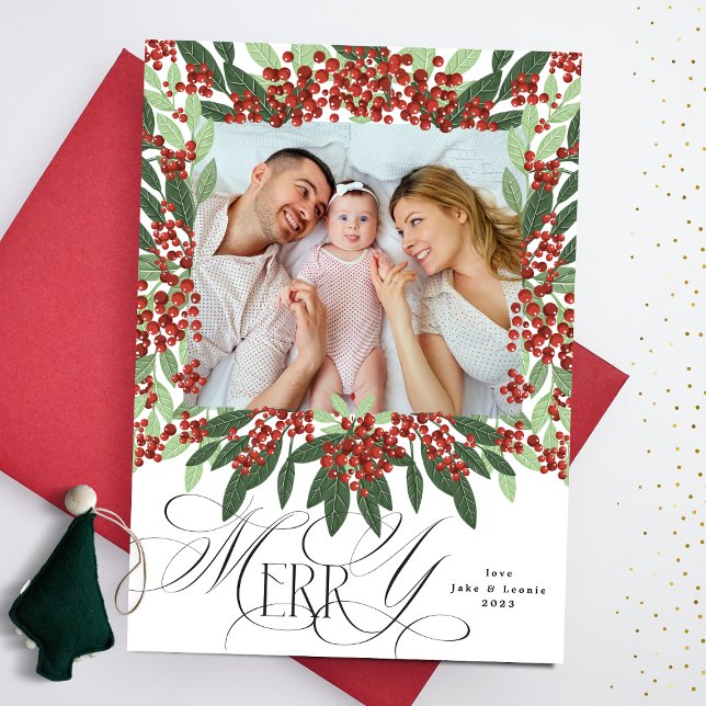 Cartes Pour Fêtes Annuelles Élégante calligraphie Joyeux Noël Une photo (Créateur téléchargé)