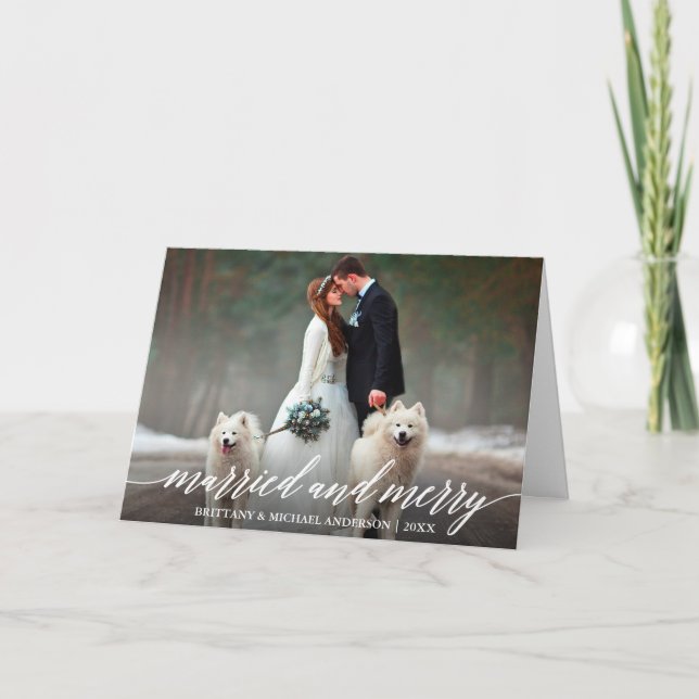 Cartes Pour Fêtes Annuelles Élégante calligraphie Marié et Joyeux Mariage Plie (Devant)