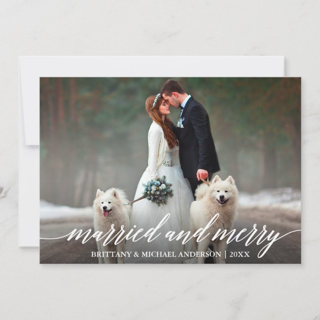 Cartes Pour Fêtes Annuelles Élégante calligraphie mariée et joyeux Mariage (Devant)