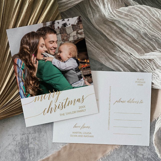 Cartes Pour Fêtes Annuelles Élégante calligraphie or Joyeux Noël Photo (Créateur téléchargé)