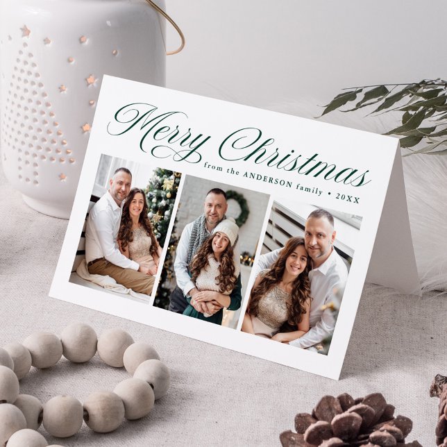 Cartes Pour Fêtes Annuelles Élégante calligraphie verte Joyeux Noël 3 Photo (Créateur téléchargé)