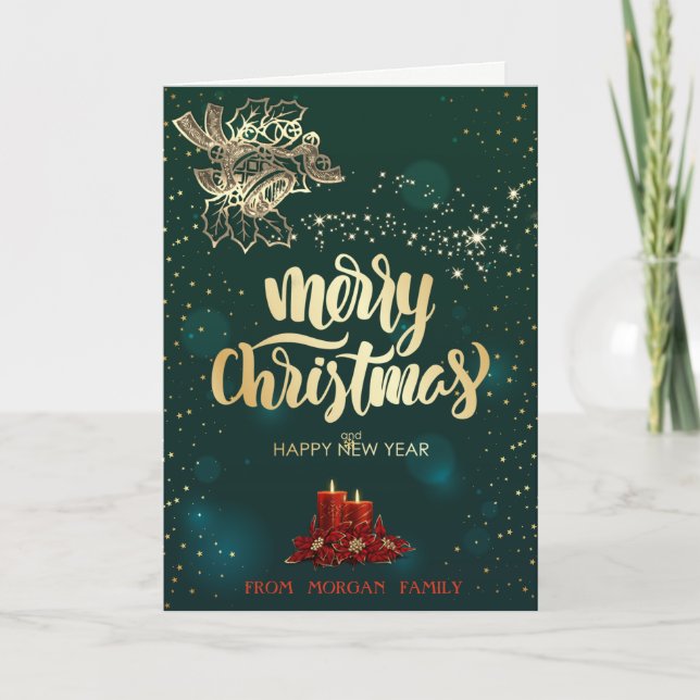 Cartes Pour Fêtes Annuelles Élégante cloche de Noël, Bougies rouges (Devant)