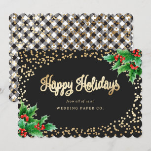 Cartes Pour Fêtes Annuelles Elégante couleur noire plaid Holly Business