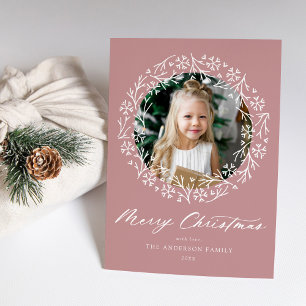 Cartes Pour Fêtes Annuelles Élégante couronne de flocon de neige Dusty Photo R