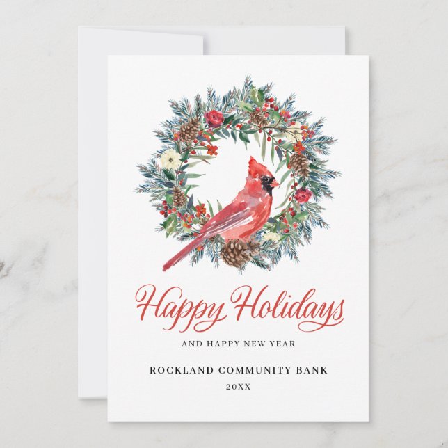 Cartes Pour Fêtes Annuelles Élégante couronne de Noël Cardinal Rouge Entrepris (Devant)