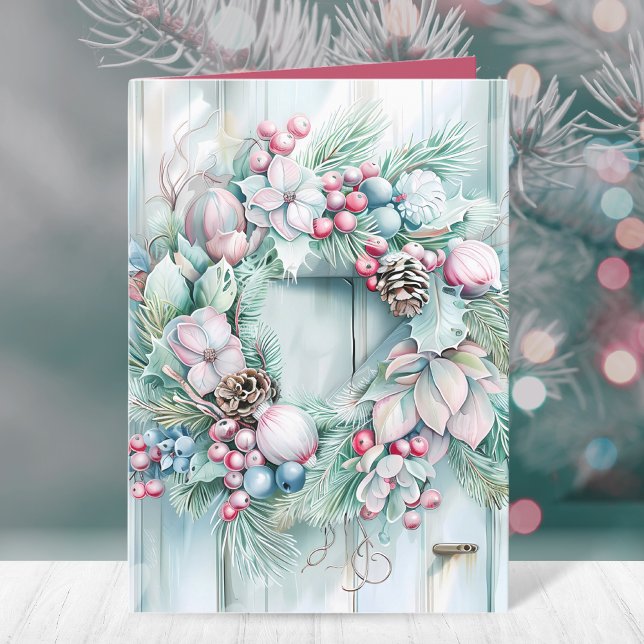 Cartes Pour Fêtes Annuelles Élégante couronne de Noël Holly Berry Floral (Créateur téléchargé)