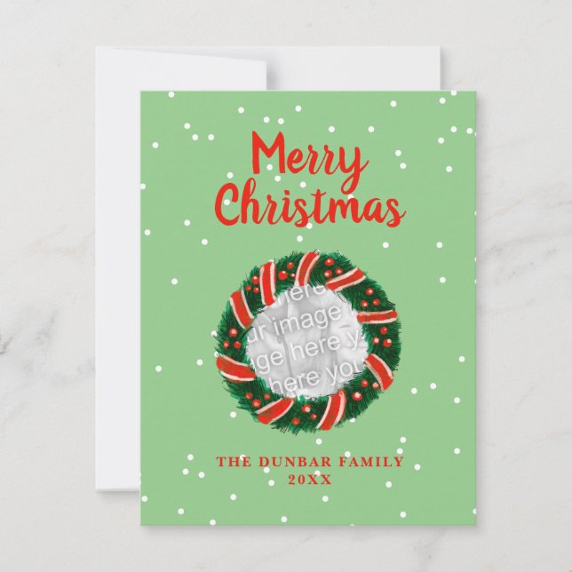Cartes Pour Fêtes Annuelles Élégante couronne de Noël verdure photo personnali (Devant)