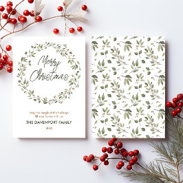 Cartes Pour Fêtes Annuelles Élégante couronne de verdure hivernale