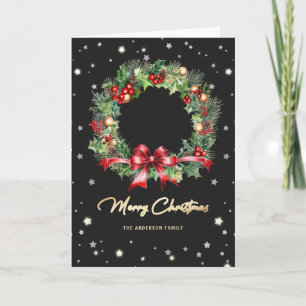 Cartes Pour Fêtes Annuelles Élégante couronne moderne noir photo Joyeux Noël