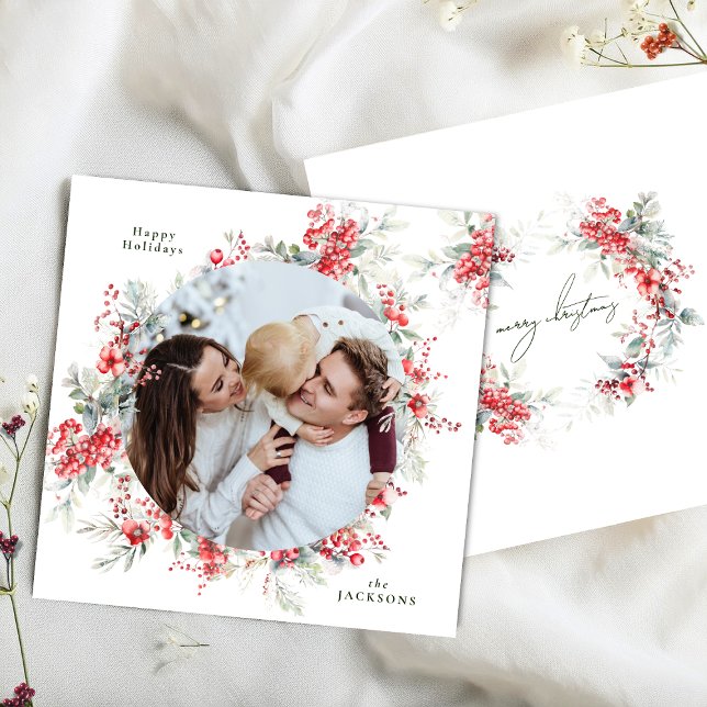 Cartes Pour Fêtes Annuelles Élégante couronne ronde Noël hiver photo Carré (Créateur téléchargé)