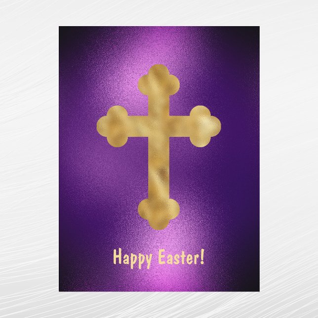Cartes Pour Fêtes Annuelles Elégante Croix d'or violet Pâques (Créateur téléchargé)