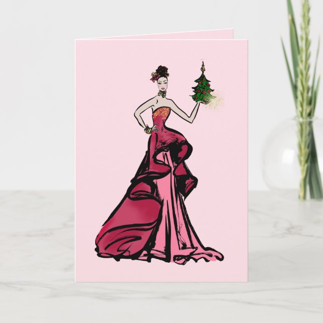 Cartes Pour Fêtes Annuelles Élégante dame en rouge (Devant)
