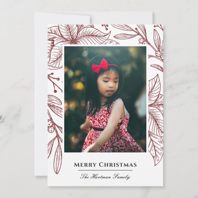 Cartes Pour Fêtes Annuelles Élégante Empreinte de Poinsettia Rouge Photo (Devant)