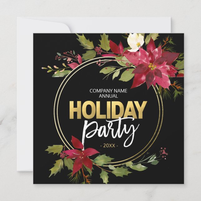 Cartes Pour Fêtes Annuelles Élégante ENTREPRISE Red Black Gold Poinsettia PART (Devant)