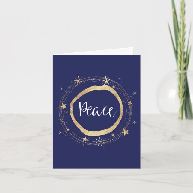 Cartes Pour Fêtes Annuelles Élégante étoile d'or Blue Peace (Devant)