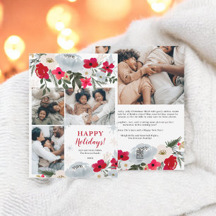 Cartes Pour Fêtes Annuelles Élégante famille de flocons de neige à fleurs roug