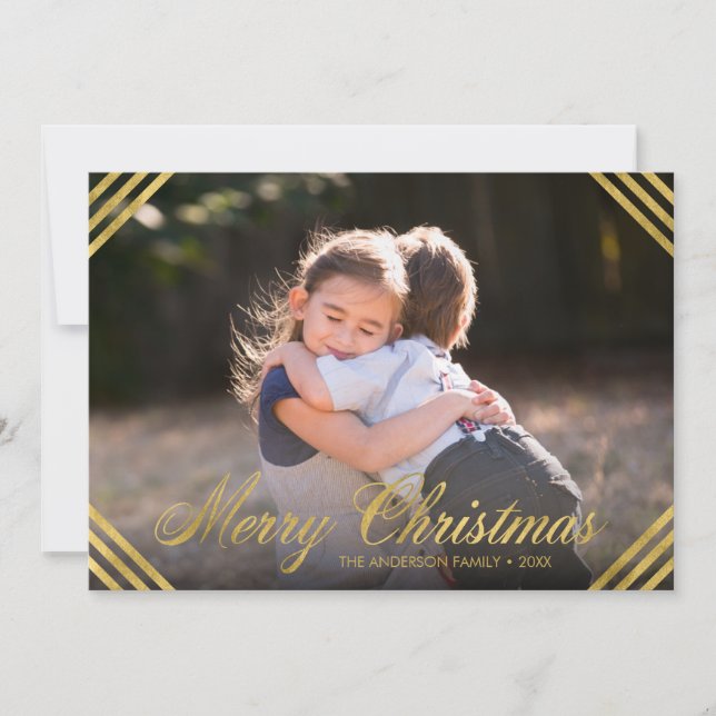 Cartes Pour Fêtes Annuelles Elégante Faux Gold Frontières Joyeux Noël Photo (Devant)