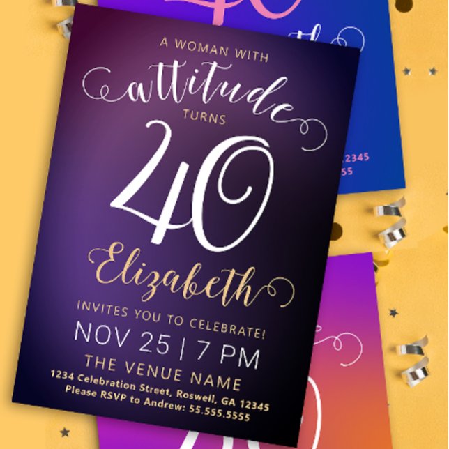 Cartes Pour Fêtes Annuelles Élégante Feminine Royal Purple Quarante Bold Scrip (Créateur téléchargé)