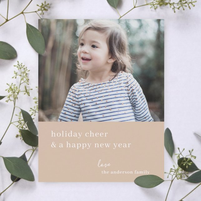 Cartes Pour Fêtes Annuelles Élégante fête de Noël | Taupe Clay Photo Chic (Personalize your holiday photo card for a simple sophisticated look)