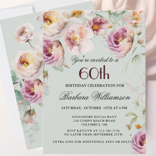 Cartes Pour Fêtes Annuelles Élégante fête du 60e anniversaire de Fleur sauvage