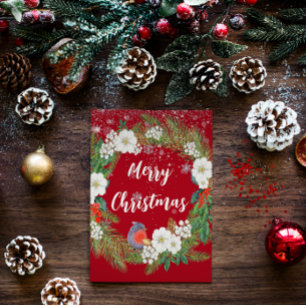 Cartes Pour Fêtes Annuelles Élégante Flacons de neige Feuillage Wreath Noël