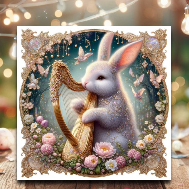 Cartes Pour Fêtes Annuelles Elégante Fleurs de lapin Musique Art Nouveau (Créateur téléchargé)