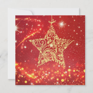 Cartes Pour Fêtes Annuelles Elégante Gold Star sur rouge avec perruques
