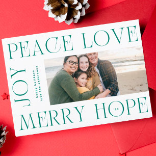Cartes Pour Fêtes Annuelles Elégante Green Letters Joyeux JOIE PAIX LOVE photo