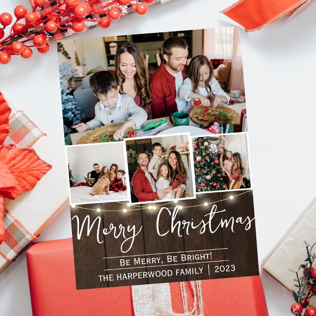 Cartes Pour Fêtes Annuelles Elégante joie rustique Noël Famille Photo Collage (Créateur téléchargé)