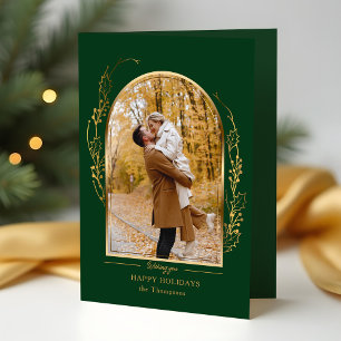 Cartes Pour Fêtes Annuelles Elégante main tiré Gold Holly Arch Photo