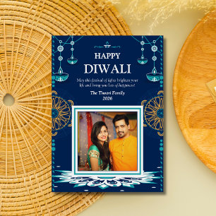 Cartes Pour Fêtes Annuelles Elégante mandala bleue Diwali Festival des lumière