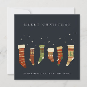 CARTES POUR FÊTES ANNUELLES ÉLÉGANTE MARINE ROUGE ÉTOILE ÉTOILE VERT CHIRSTMAS