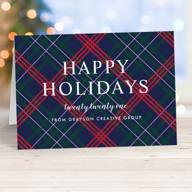 Cartes Pour Fêtes Annuelles Élégante Marine Rouge Green Tartan Plaid Business (Créateur téléchargé)