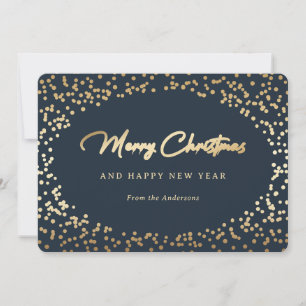 Cartes Pour Fêtes Annuelles Elégante neige bleue et or