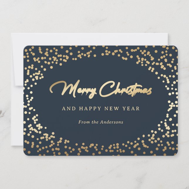 Cartes Pour Fêtes Annuelles Elégante neige bleue et or (Devant)