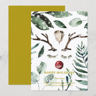 Cartes Pour Fêtes Annuelles Elégante Neige Or Superposition Aquarelle Verdure