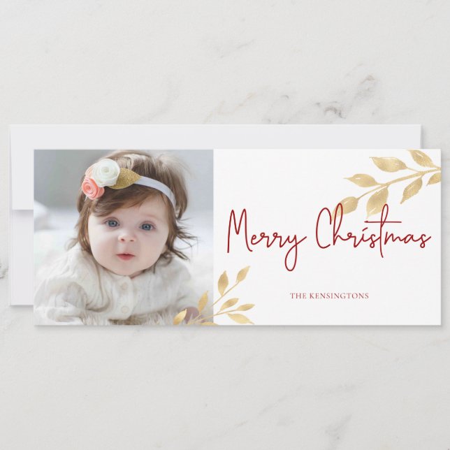 Cartes Pour Fêtes Annuelles Elégante Noël Gold Feuilles de vacances photo (Devant)