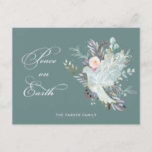 Cartes Pour Fêtes Annuelles Elégante paix artistique florale sur Terre colombe