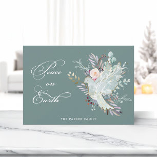 Cartes Pour Fêtes Annuelles Elégante paix artistique florale sur Terre colombe