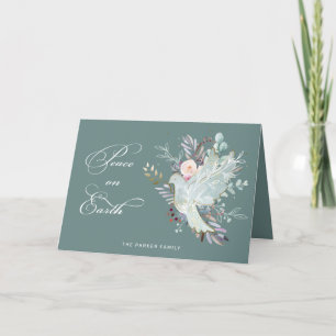 Cartes Pour Fêtes Annuelles Elégante paix artistique florale sur Terre colombe