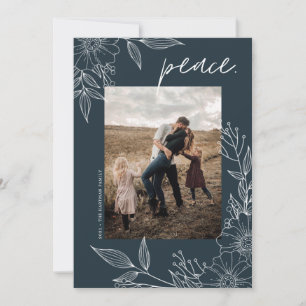 Cartes Pour Fêtes Annuelles Elégante Paix Noël Floral Photo Bleue