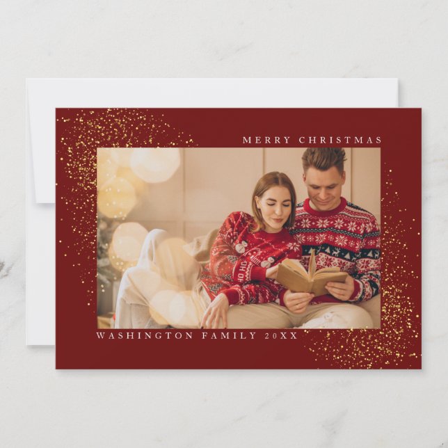 Cartes Pour Fêtes Annuelles Élégante Parties scintillant rouge Joyeux Noël Or (Devant)