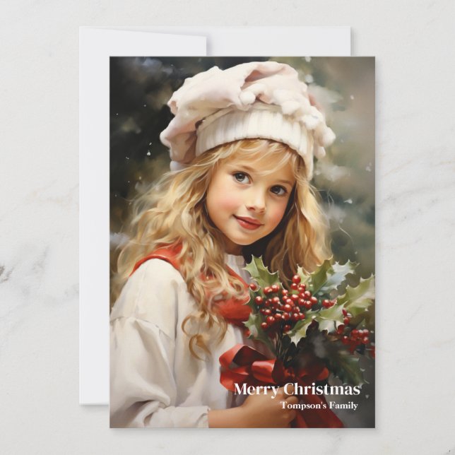 Cartes Pour Fêtes Annuelles Elégante petite fille rétro charmante baie (Devant)