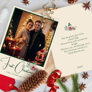 Cartes Pour Fêtes Annuelles Élégante photo Aquarelle Pins Joyeux Noël
