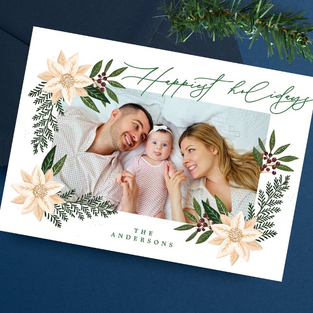 Cartes Pour Fêtes Annuelles Élégante photo botanique de Noël Poinsettia (Créateur téléchargé)