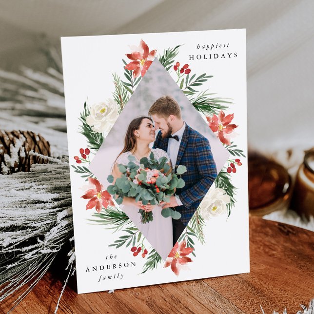 Cartes Pour Fêtes Annuelles Elégante photo de cadre géométrique floral hiverna (Créateur téléchargé)