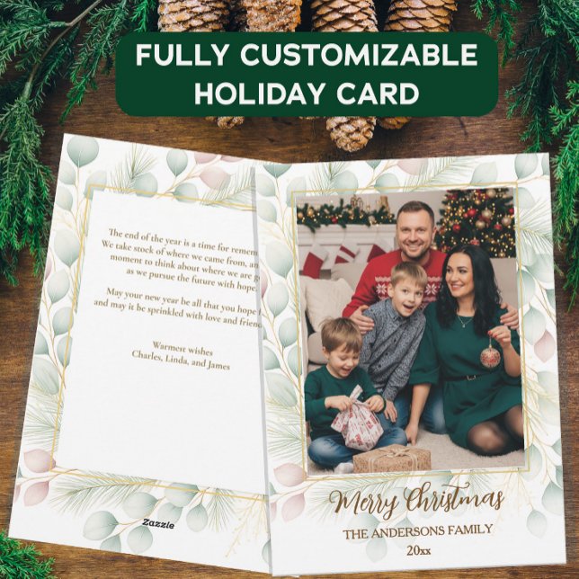 Cartes Pour Fêtes Annuelles Élégante photo de famille de Noël botanique (Créateur téléchargé)